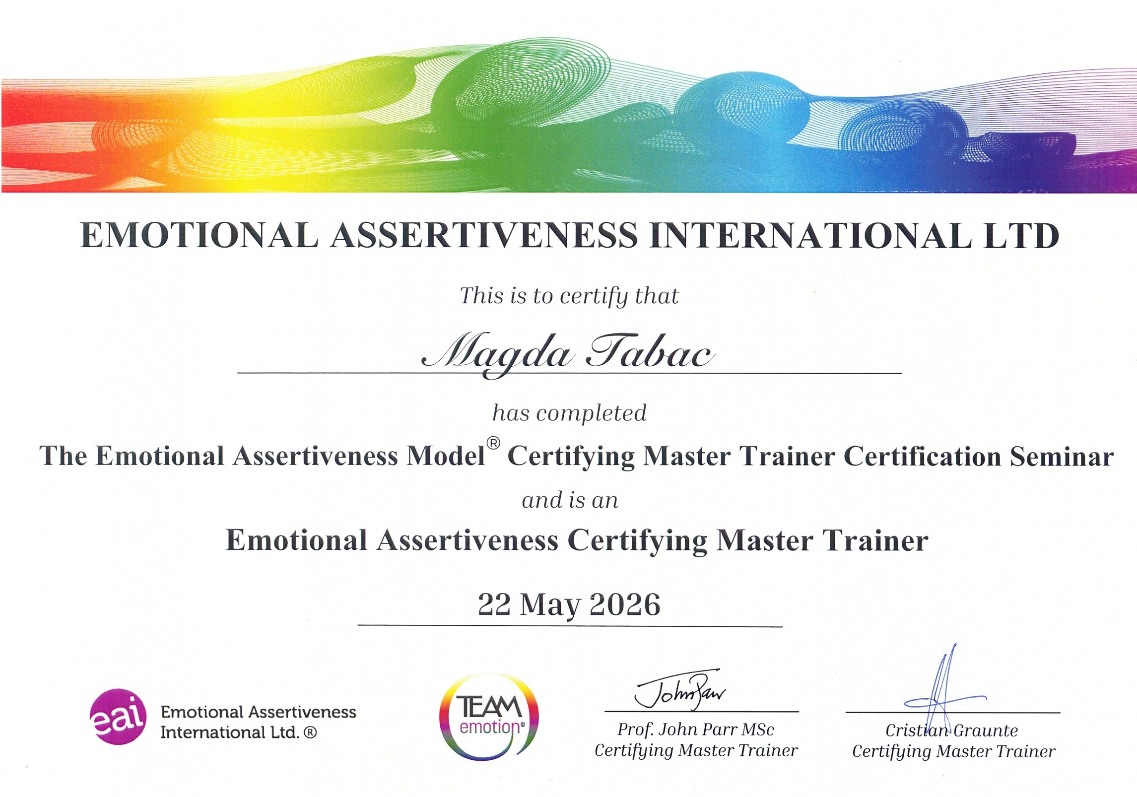 Magda Tabac Emotional Assertiveness Certifying Master Trainer